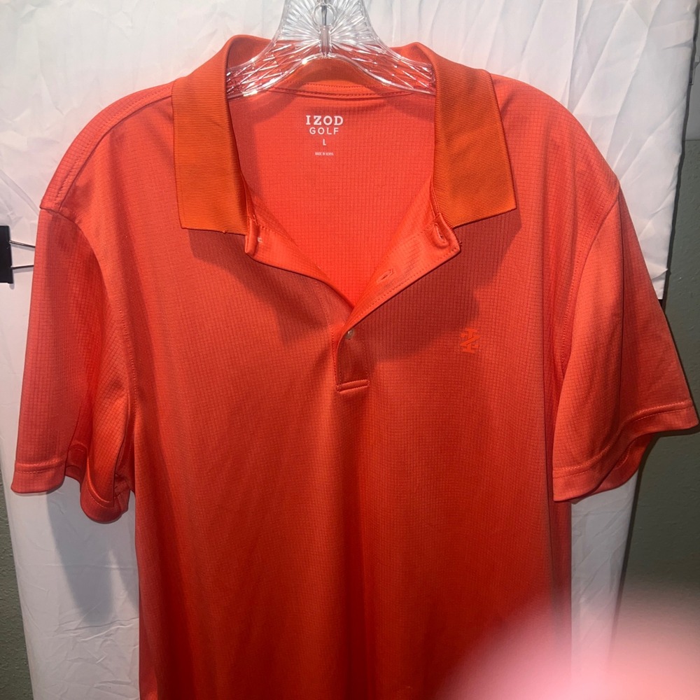 IZOD Golf Mens Large Orange Textured Short Sleeve Performance Polo Shirt